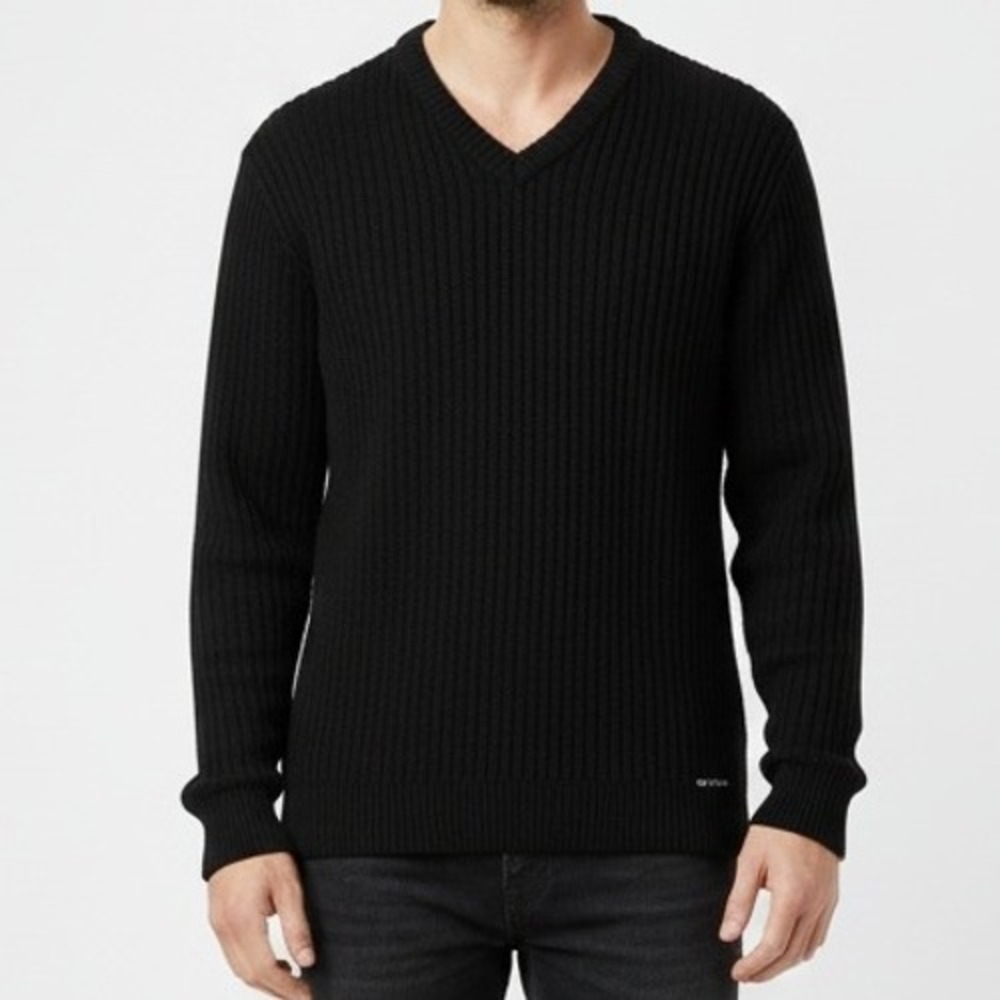 Giorgio Cellini Italy Black V Neck Sweater Mens XL Ribbed Knit Pullover Stylish